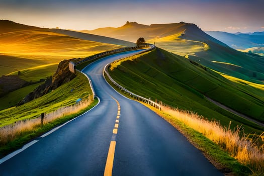 the road to the sunset. AI-Generated photo