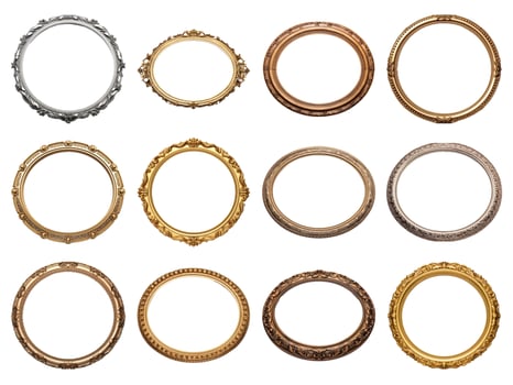 round vintage picture frame collection isolated on white background with AI generated. photo