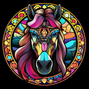 A Colorful Horse Stained Glass Window Illustration Design photo