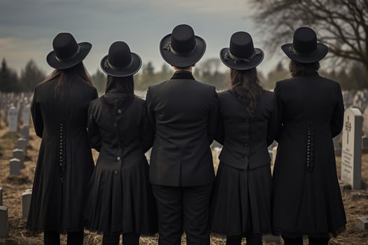 A group of young people in a cemetery looking at the tombstones AI generated photo