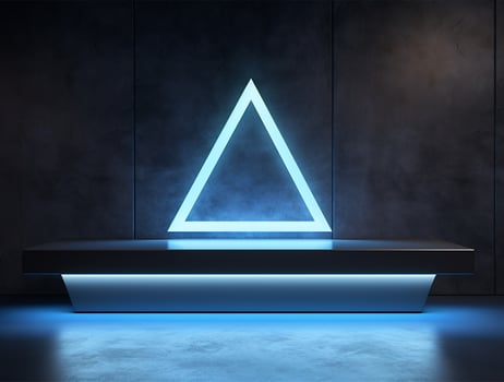 Empty blue neon light modern interior wall background front view Ai generated photo