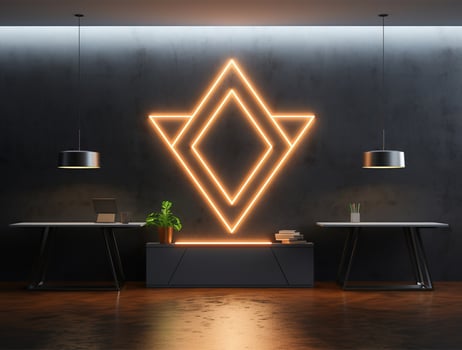 Empty neon light modern interior wall background front view Ai generated photo
