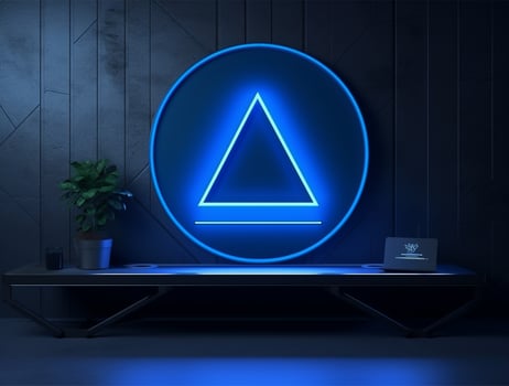 Empty blue neon light modern interior wall background front view Ai generated photo