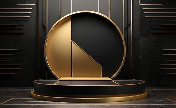 Luxury modern black and gold podium for product display presentation. photo