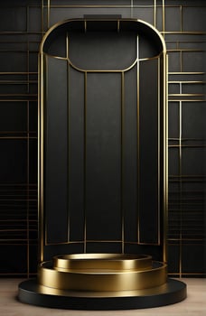Luxury modern black and gold podium for product display presentation. photo