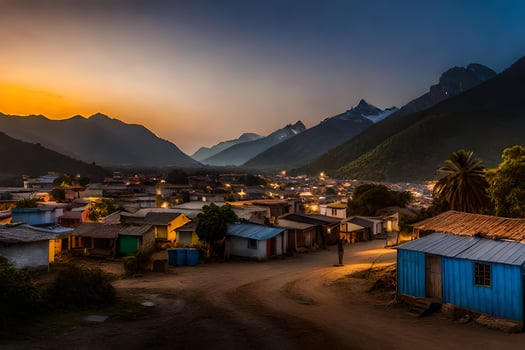 a village at dusk in the mountains. AI-Generated photo