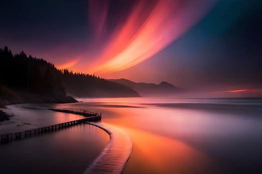 a long exposure photograph of a beach at sunset. AI-Generated photo