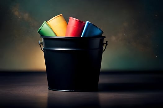 a bucket filled with colorful paper. AI-Generated photo
