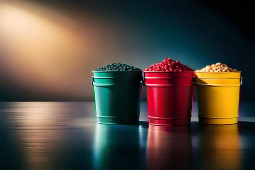 three buckets of different colored beans. AI-Generated photo