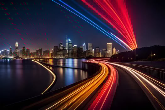 a long exposure photo of a city skyline at night. AI-Generated