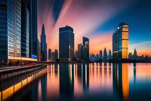 the city skyline at sunset in dubai. AI-Generated photo