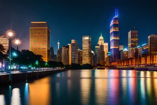 the chicago skyline at night. AI-Generated photo