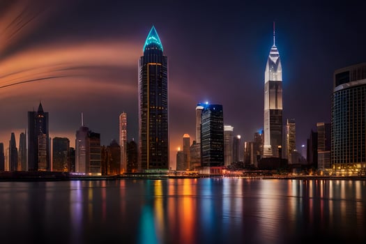 the city skyline at night in dubai. AI-Generated photo