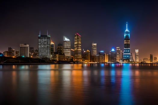 the city skyline at night in shanghai. AI-Generated photo