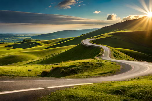 the road to the sunset. AI-Generated photo