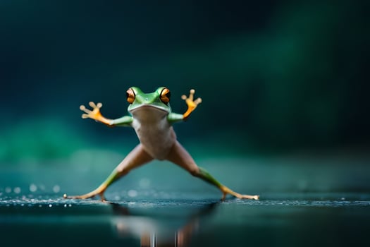 a frog standing on its hind legs with its arms outstretched. AI-Generated photo