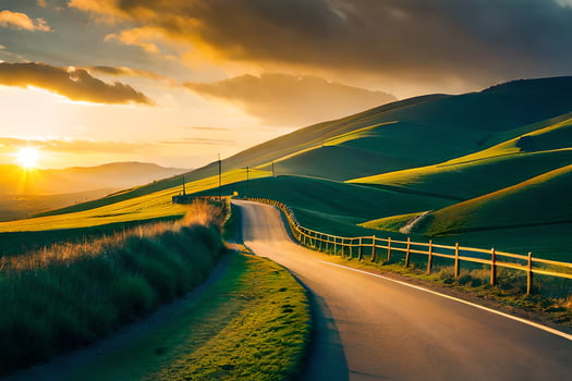 the road to the sunset. AI-Generated photo