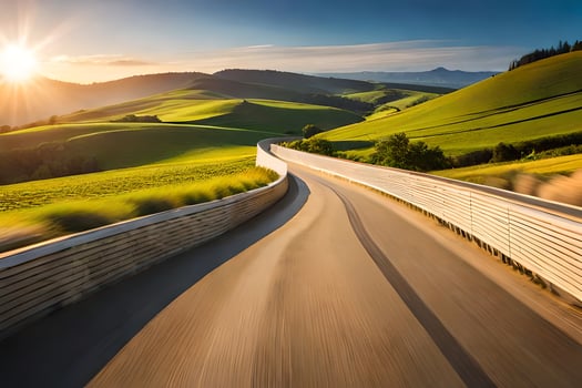 a road with a car driving on it. AI-Generated photo
