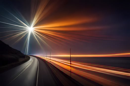 a long exposure photograph of a highway at night. AI-Generated photo