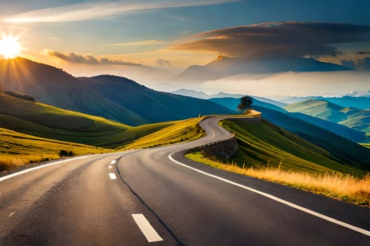 the road to the sunset. AI-Generated photo