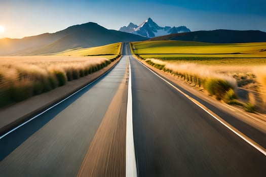 a long road with mountains in the background. AI-Generated photo