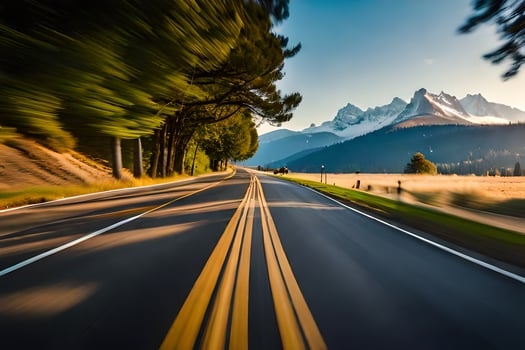 a road with mountains in the background. AI-Generated photo