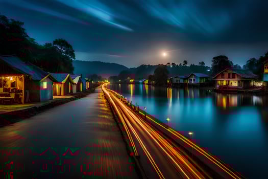 a long exposure photograph of a river at night. AI-Generated photo