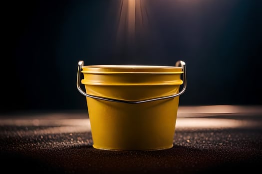 a yellow bucket on a dark background. AI-Generated photo