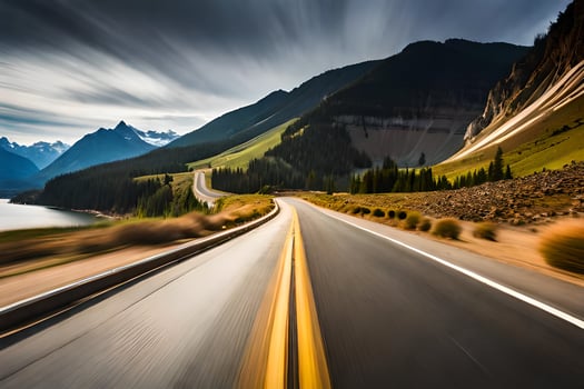 a long exposure photograph of a road in the mountains. AI-Generated photo