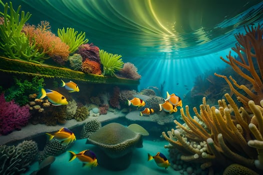 an underwater scene with coral and fish. AI-Generated photo