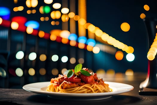 spaghetti with tomato and basil on a plate. AI-Generated photo