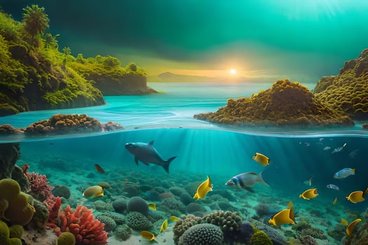 a beautiful underwater scene with fish and coral reefs. AI-Generated photo