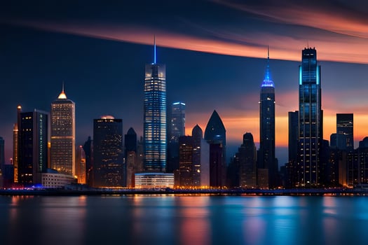 the chicago skyline at night. AI-Generated photo