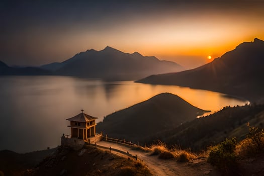 the sun rises over the lake. AI-Generated photo