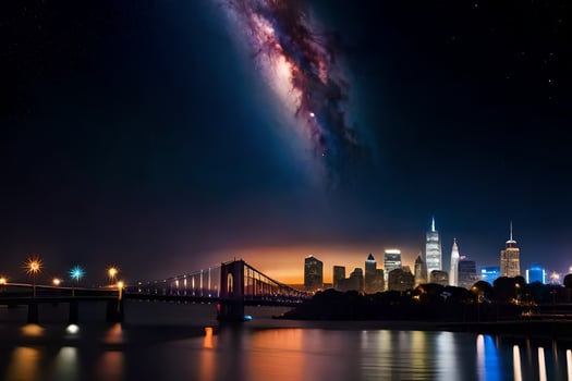 the milky is seen over the city skyline at night. AI-Generated photo