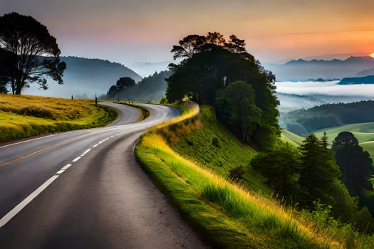 the road to the sunset. AI-Generated photo