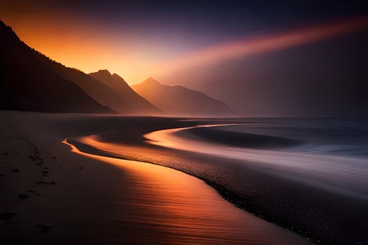 photo wallpaper the sky, mountains, beach, water, the sea, the sea, the sea. AI-Generated