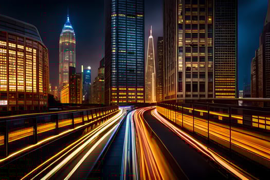 a long exposure photograph of a city at night. AI-Generated photo