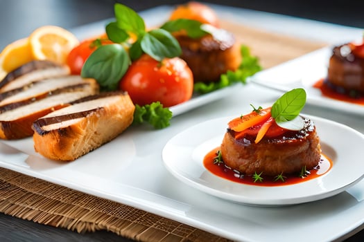 three small plates with food on them. AI-Generated photo