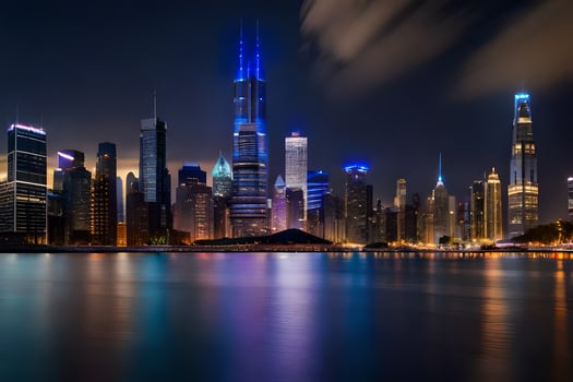 the chicago skyline at night. AI-Generated photo