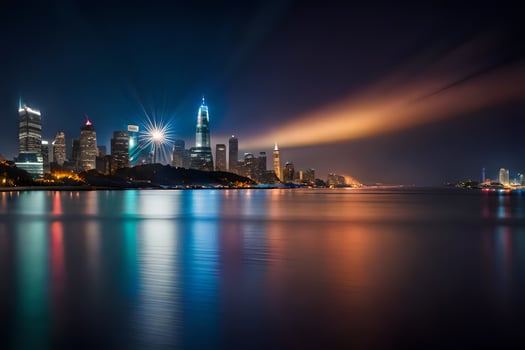 the city lights up at night in shanghai. AI-Generated photo