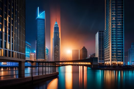 the city skyline at night in dubai. AI-Generated photo