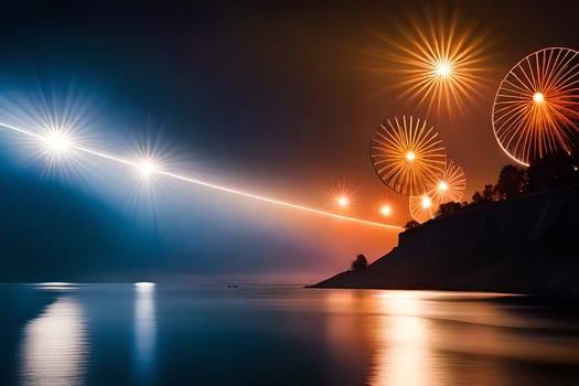 fireworks over the water at night. AI-Generated photo