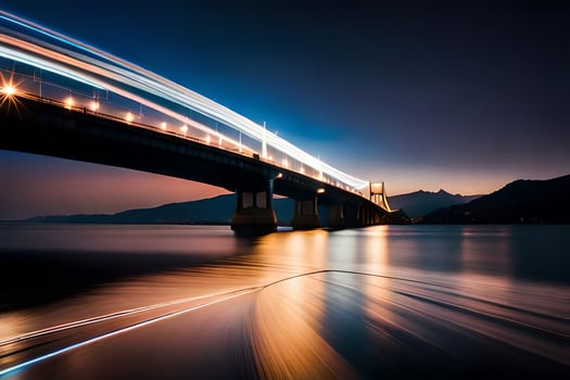 a long exposure photograph of a bridge at night. AI-Generated photo