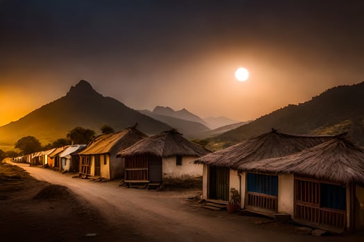 photo wallpaper the sky, mountains, sunset, the village, the village, the village, the. AI-Generated