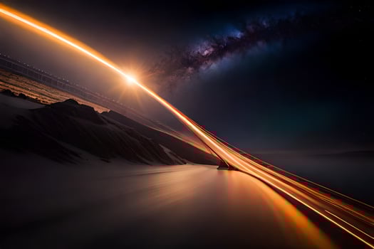 a long exposure photograph of a car driving through the night sky. AI-Generated photo