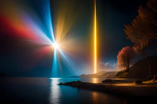 a bright light shining over the water. AI-Generated photo