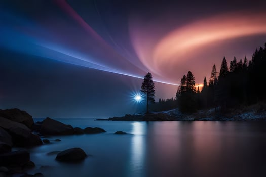 a colorful aurora light is seen over the water. AI-Generated photo