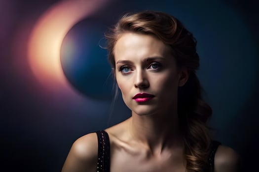 a woman with red lipstick and a black dress. AI-Generated photo