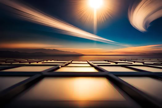 the sun is shining over a city with a sky full of clouds. AI-Generated photo